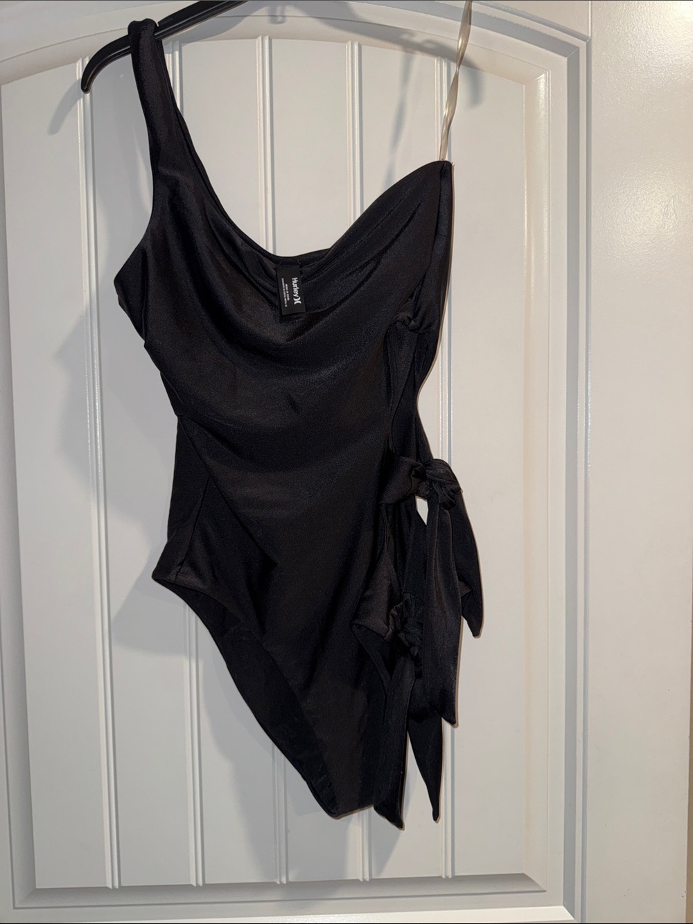 Hurley Black One-Shoulder Side-Tie One-Piece Swimsuit - Size Large